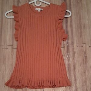 Haute Monde Coral Ribbed Ruffle Tank